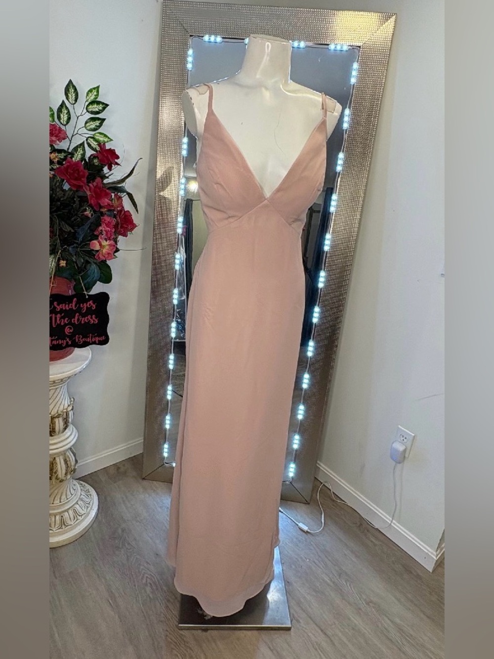 Christina Wu Frost Rose V-Neck Maxi Slip Dress